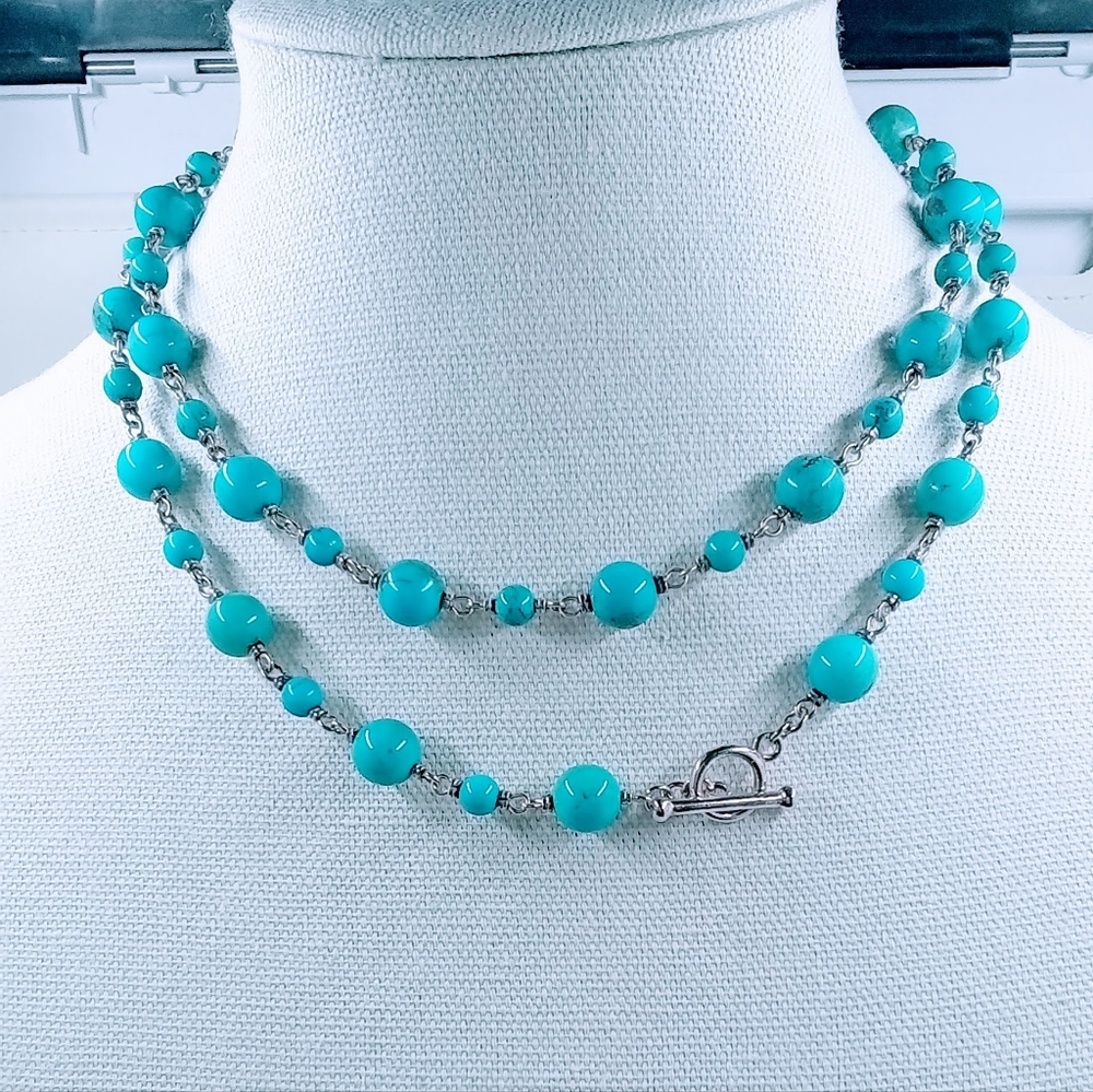 Sterling Silver Blue Turquoise Bead Necklace